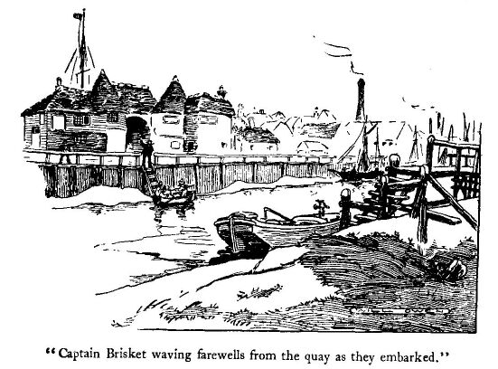 'captain Brisket Waving Farewells from the Quay As They Embarked.' 
