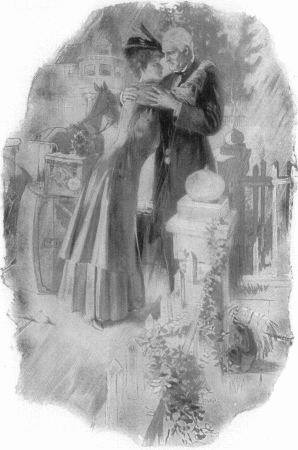 [Pencil illustration of Shirley embracing her father at the gate of the cottage at Massapequa.]