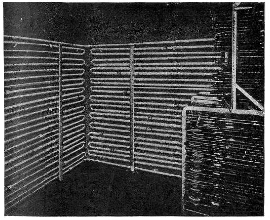 Fig. 7.—Enamelling Stove—in a Tin-plate Printing Factory—heated by Perkins' Hot-water Pipes.