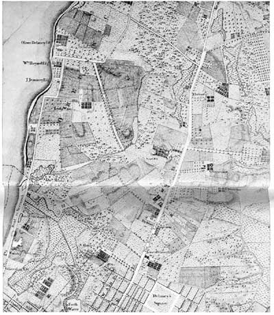 MAP OF OLD GREENWICH VILLAGE. A section of Bernard Ratzer's map of New York and its suburbs, made in the Eighteenth Century, when Greenwich was more than two miles from the city.