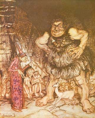 The giant Galligantua and the wicked old magician transform the duke's daughter into a white hind.