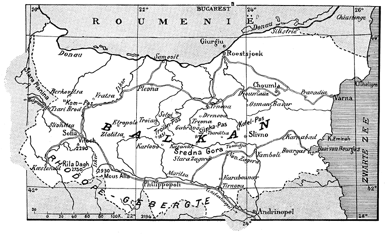 Kaart van het Balkanbergland van Bulgarije.