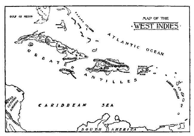 Map of the West Indies.