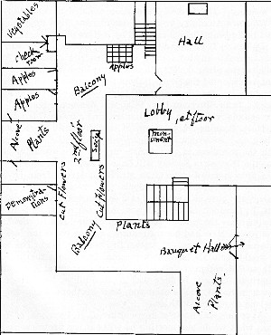 Sketch showing arrangement of hall and adjacent rooms, &c., used at 1915 Annual Meeting, in West Hotel, Minneapolis.