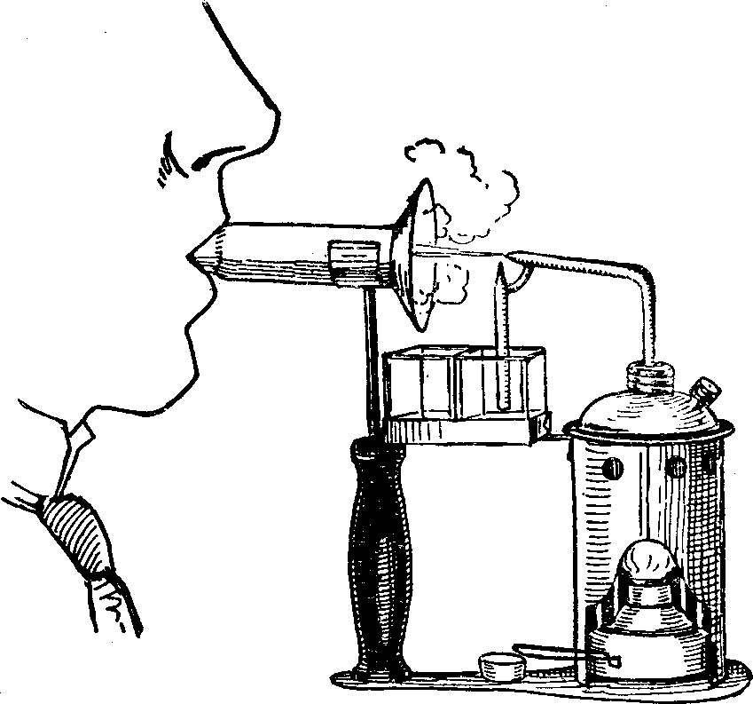 Illustration: Fig. 11. Steam Atomizer, illustrating position of head during treatment.