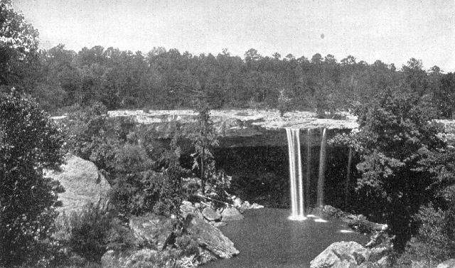 Waterfall near Gadsden, Alabama. The upper shelf of rock is a hard sandstone, the lower beds are soft shale. The conditions are those of most waterfalls, such as Niagara.