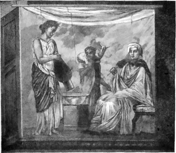 FIG. 15.—RITUAL SCENE, PALATINE WALL PAINTING.  (FROM WOLTMANN AND WOERMANN.)