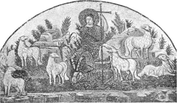 FIG. 19.—CHRIST AS GOOD SHEPHERD. MOSAIC, RAVENNA, FIFTH CENTURY.