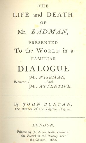 Facsimile of title page of first (1680) edition of The Life and Death of Mr. Badman