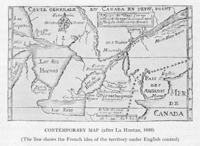 CONTEMPORARY MAP (after La Hontan, 1689) (The line shows the French idea of the territory under English control)