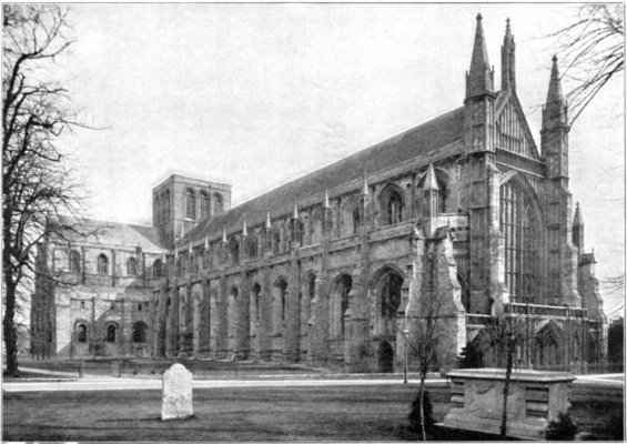 WINCHESTER CATHEDRAL FROM NORTH-WEST END OF CLOSE.