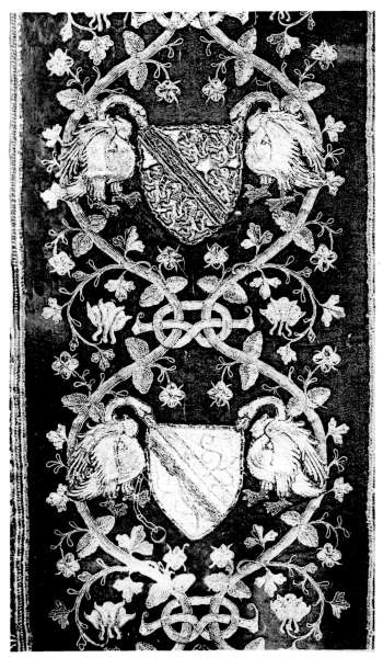 Plate V.—A portion of a late XVth Century Orphrey, embroidered with the arms of Henry Stafford, Duke of Buckingham.