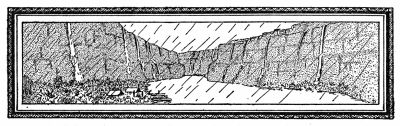 line drawing, canyon in rain