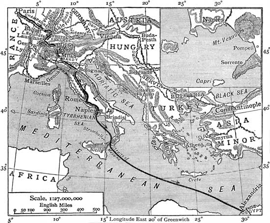 MAP SHOWING JOURNEY FROM PARIS TO ALEXANDRIA