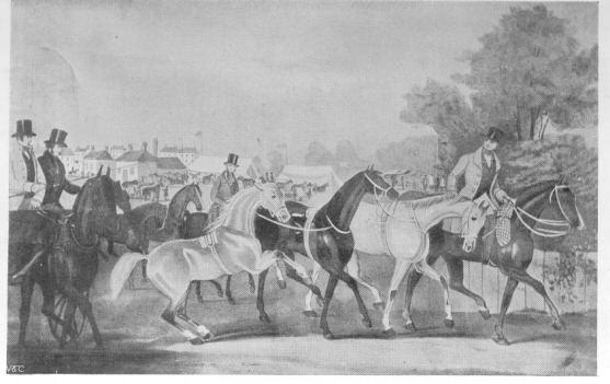 Horncastle horse fair in the olden days.  (From an old Water colour.)