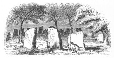 One of five stone circles in the fields opposite the Glebe of Nymphsfield (reprinted from Sir William Wilde's "Lough Corrib")