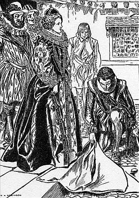 RALEIGH SPREADS HIS CLOAK BEFORE ELIZABETH