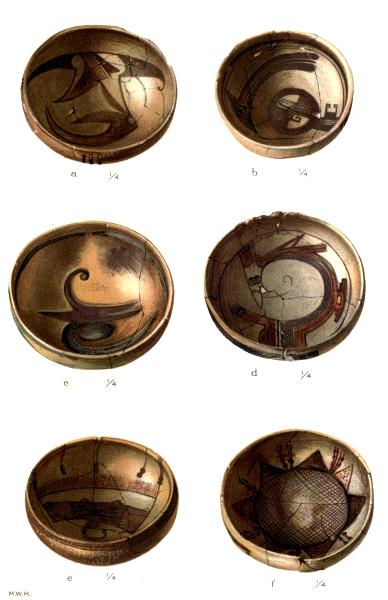 PL. CLII— FOOD BOWLS WITH BIRD, FEATHER, AND FLOWER SYMBOLS FROM SIKYATKI