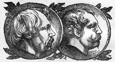 MEDALLION OF EDMOND AND JULES DE GONCOURT.  From an engraving by Bracquemond, 1875.