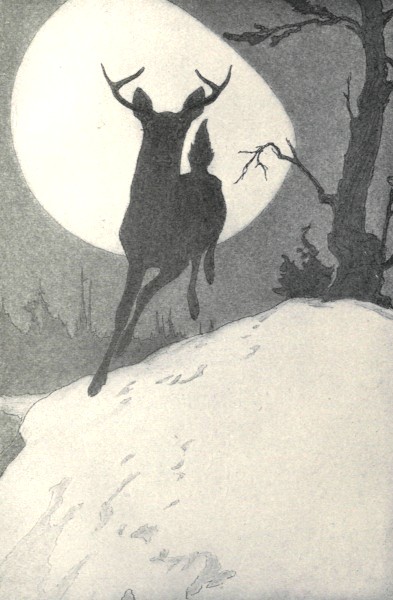 "OVER THE CREST OF THE RIDGE, INKY BLACK FOR AN INSTANT AGAINST THE MOON, CAME A LEAPING DEER"