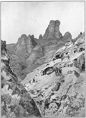 THE OUTBREAK OF WAR—THE DRAKENSBERG MOUNTAINS WHERE THE BOERS WERE LAAGERED.