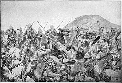 THE BATTLE OF ELANDSLAAGTE—CHARGE OF THE 5th LANCERS. Drawn by R. Caton Woodville.