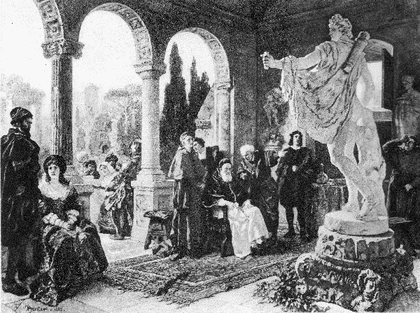 Pope Julius II. Viewing the Newly-found Statue of the Apollo Belvedere From the painting by Carl Becker. Permission of the Berlin Photographic Co.