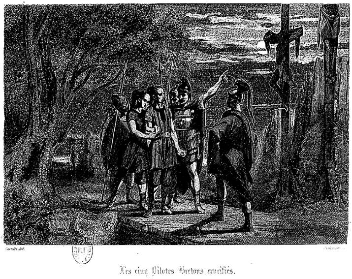 Les cinq Pilotes Bretons crucifiés.