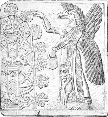 Fig. 8.—Eagle-headed divinity, from Nimroud. Louvre. Alabaster. Height forty inches. Drawn by Saint-Elme Gautier.