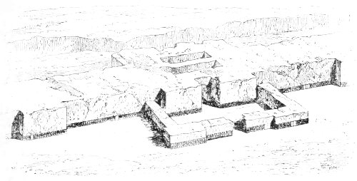 Fig. 50.—Present state of one of the city gates, Khorsabad. Perspective compiled from Place's plans and elevations.