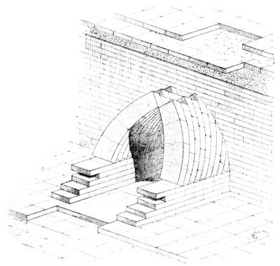 Fig. 92.—Drain at Khorsabad, with pointed arch. Section in perspective.