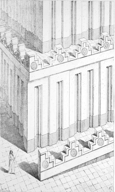 Fig. 102.—View of an angle of the observatory at Khorsabad; compiled from Place.