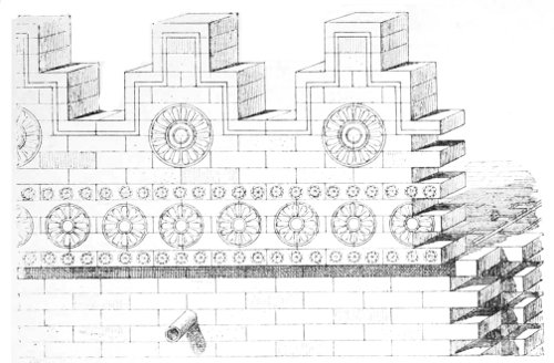 Fig. 106.—Battlements of Sargon's palace at Khorsabad; compiled from Place.