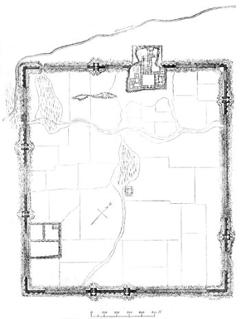 Fig. 144.—Plan of the town and palace of Sargon at Khorsabad; from Place.