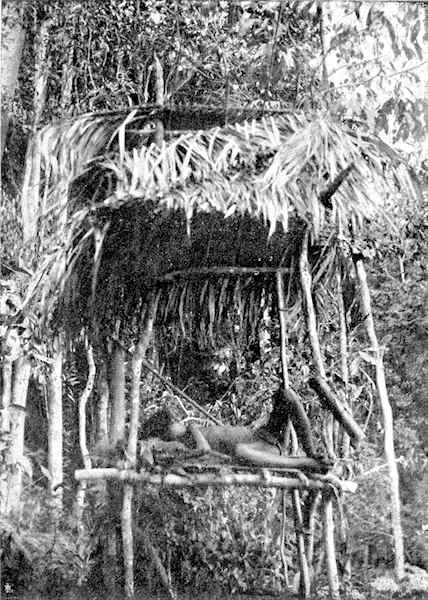 Sick man lying in a shelter