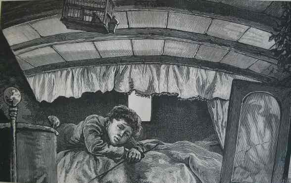 A top bedroom in a Gipsy’s van for man, wife, and three children, the sons and daughters sleeping underneath