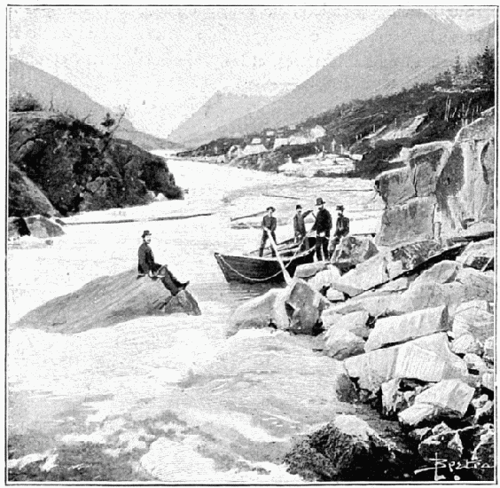 RAPIDES ENTRE LES LACS LINDEMAN ET BENNETT. DESSIN DE BERTEAULT, D'APRÈS LA PHOTOGRAPHIE DE LA ROCHE, À SEATTLE.