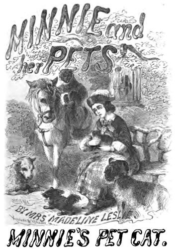 A seated girl, holding a cat, surrounded by a pony, monkey, lamb, two dogs, and a parrot