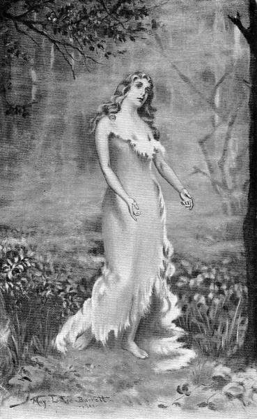 "While within its bright'ning dimness, With the misty halo 'round her, Stood a beautiful white maiden"Page 70