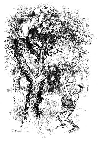 '"Take that," cried he, aiming an apple at the old man's head.'—Page 307.