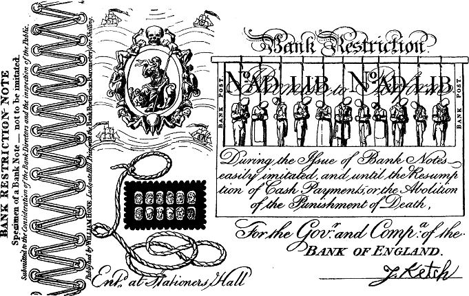 BANK RESTRICTION NOTE/Specimen of a Bank Note—not to be imitated./Submitted to the Consideration of the Bank Directors and the inspection of the Public.