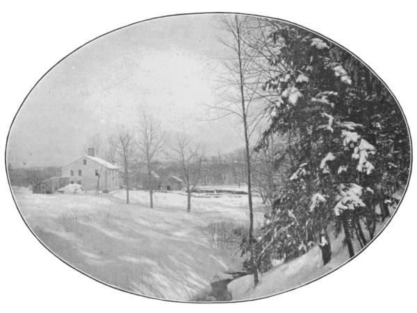 BIRTHPLACE IN WINTER From hemlocks above brook Copyright, 1891, by A. A. Ordway.