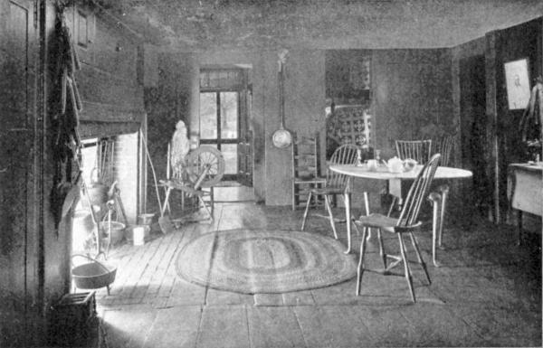 WESTERN END OF KITCHEN View of "mother's room;" the poet was born in a room at the left, beyond the fireplace Copyright 1891, by A. A. Ordway