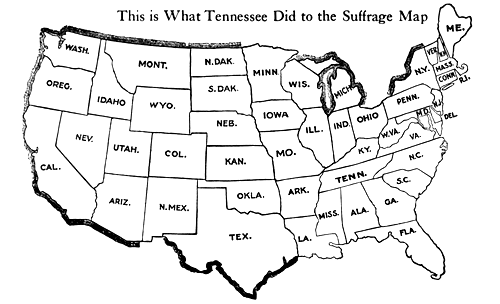 MAP V.  The Suffrage Map after the Ratification of the Federal Amendment—universal, complete woman suffrage in every State.