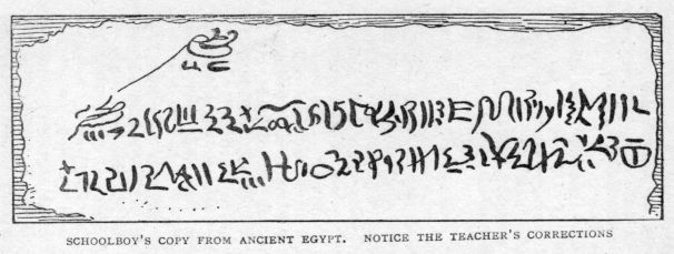 SCHOOLBOY'S COPY FROM ANCIENT EGYPT.  NOTICE THE TEACHER'S CORRECTIONS