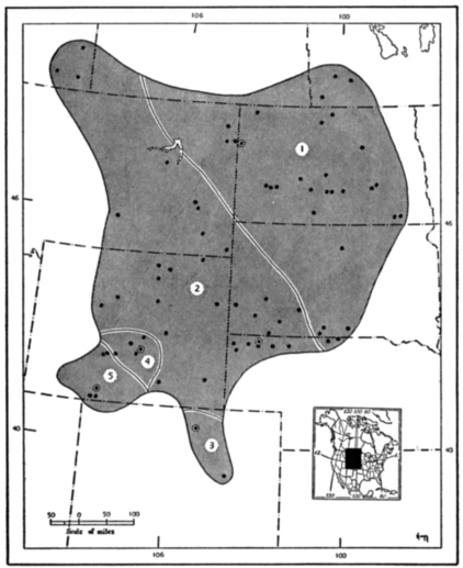 Distribution of the five subspecies of Perognathus fasciatus.