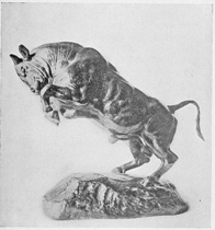 From the collection of the late Cyrus J. Lawrence, Esq.  The Prancing Bull  ("TAUREAU CABRÉ")  From a bronze by Barye