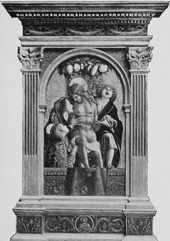 In the Metropolitan Museum, New York.  Pietà  From a panel by Carlo Crivelli