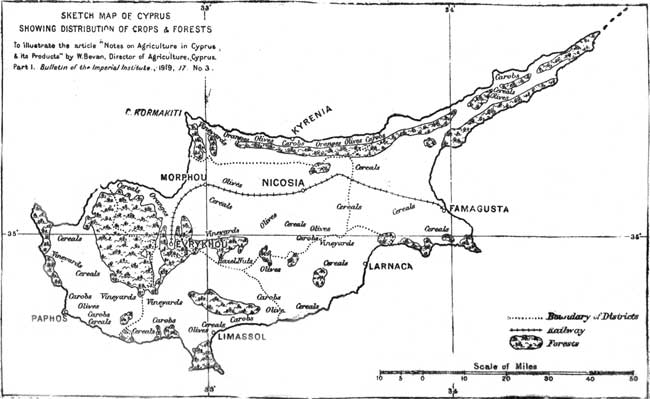 SKETCH MAP Of CYPRUS SHOWING DISTRIBUTION OF CROPS & FORESTS