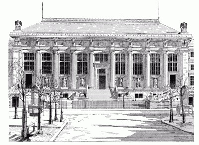 FAÇADE OF THE NEW PALAIS DE JUSTICE, VIEWED FROM THE PLACE DAUPHINE. JOSEPH-LOUIS-DUC, ARCHITECT.